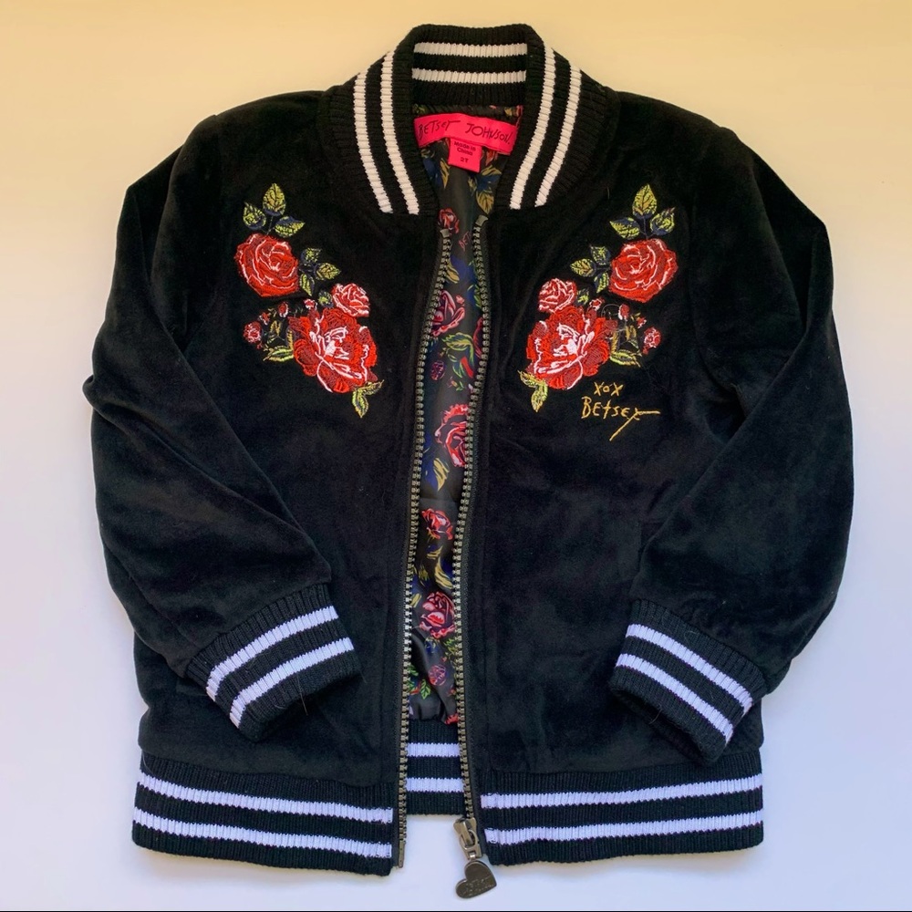 2T Betsey Johnson rose print bomber jacket